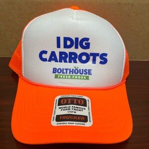 I Dig Carrots Hat Bolthouse Fresh Foods Trucker Orange Mesh Foam SnapBack Cap